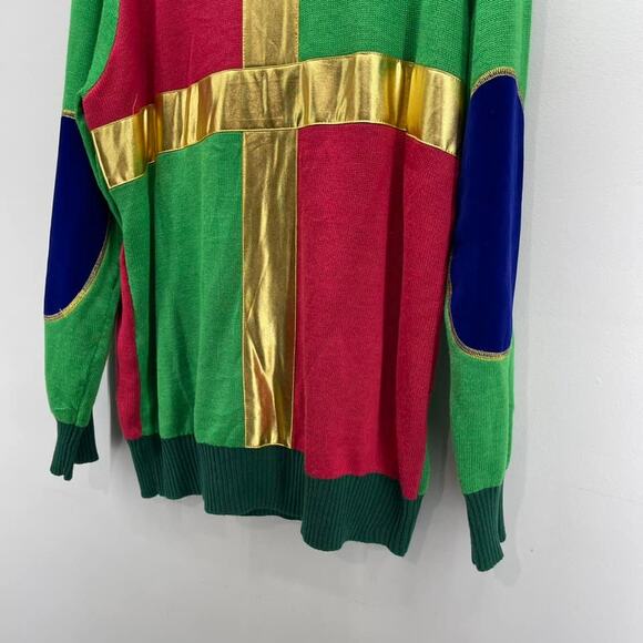 Tipsy Elves Christmas Present‎ Gold Bow NameTag Red Green Ugly Christmas Sweater - Picture 5 of 7